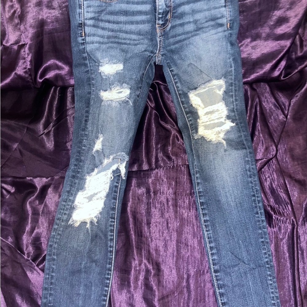 American eagle blue denim distressed jeans jegging size 2